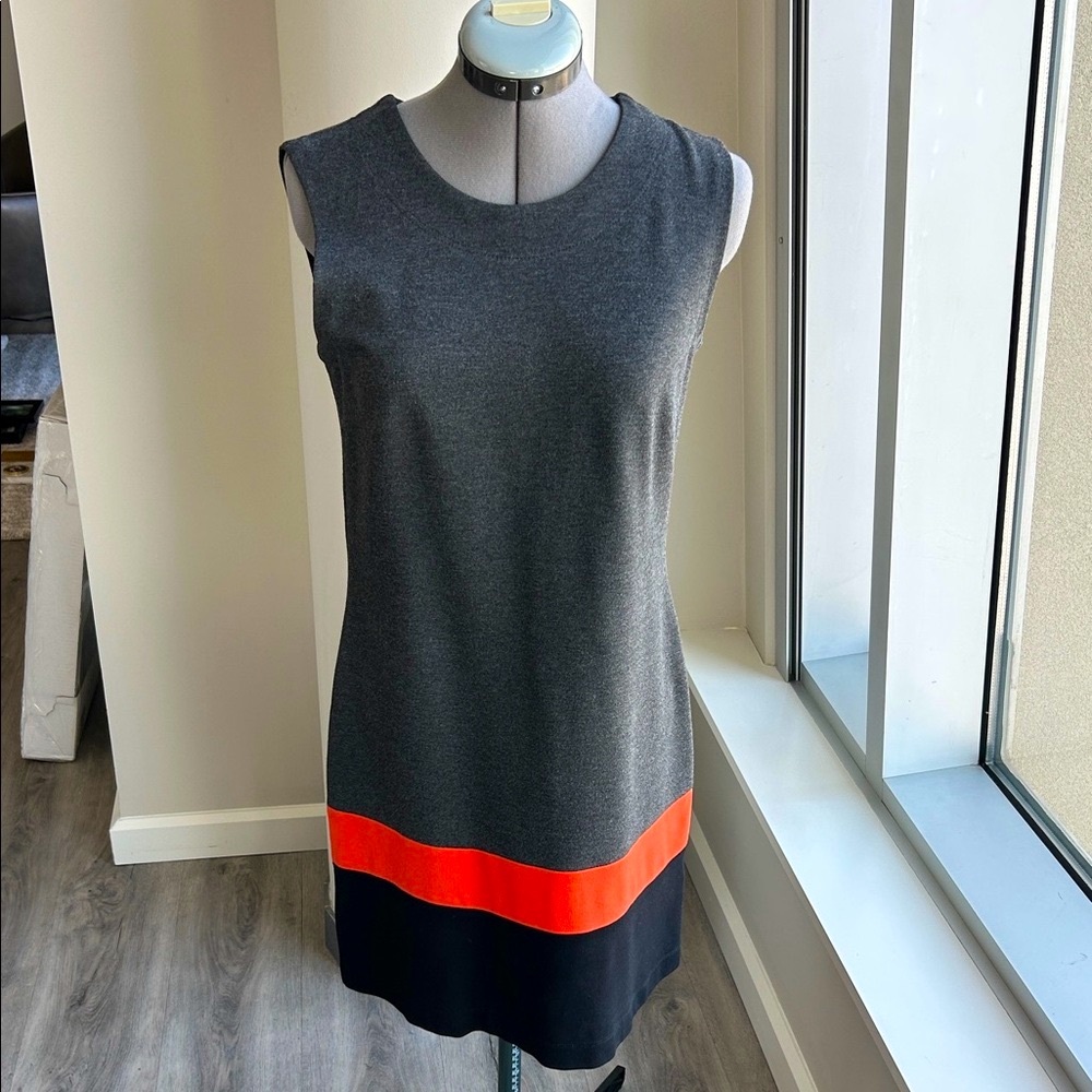 Lord & Taylor Gray Dress with Orange and Black Hem